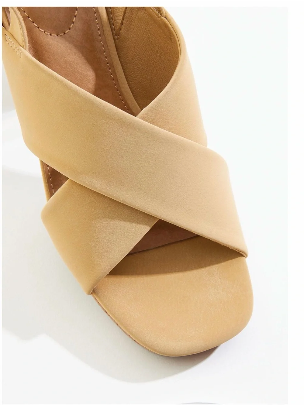 Premium Tan Cork Block Heel Slingback faux leather Sandal 3.5 inch heel
